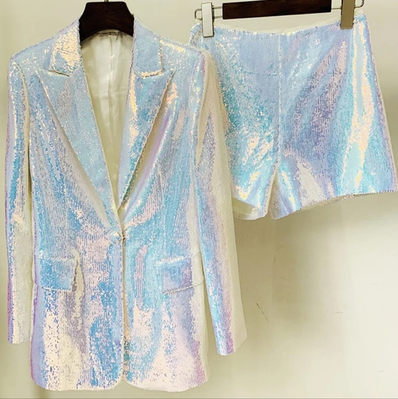 Opal Iridescent Sequin 2 Piece Set, Blazer + Shorts🔥 - Picture 3 of 5
